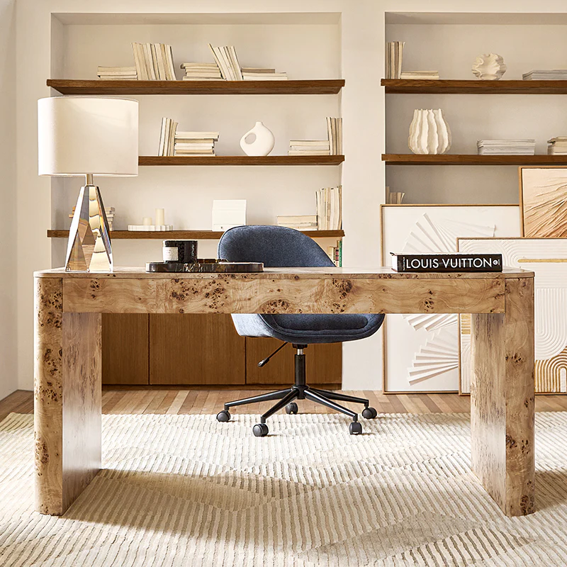 Poplar Burl Desk in natural modern style with drawers