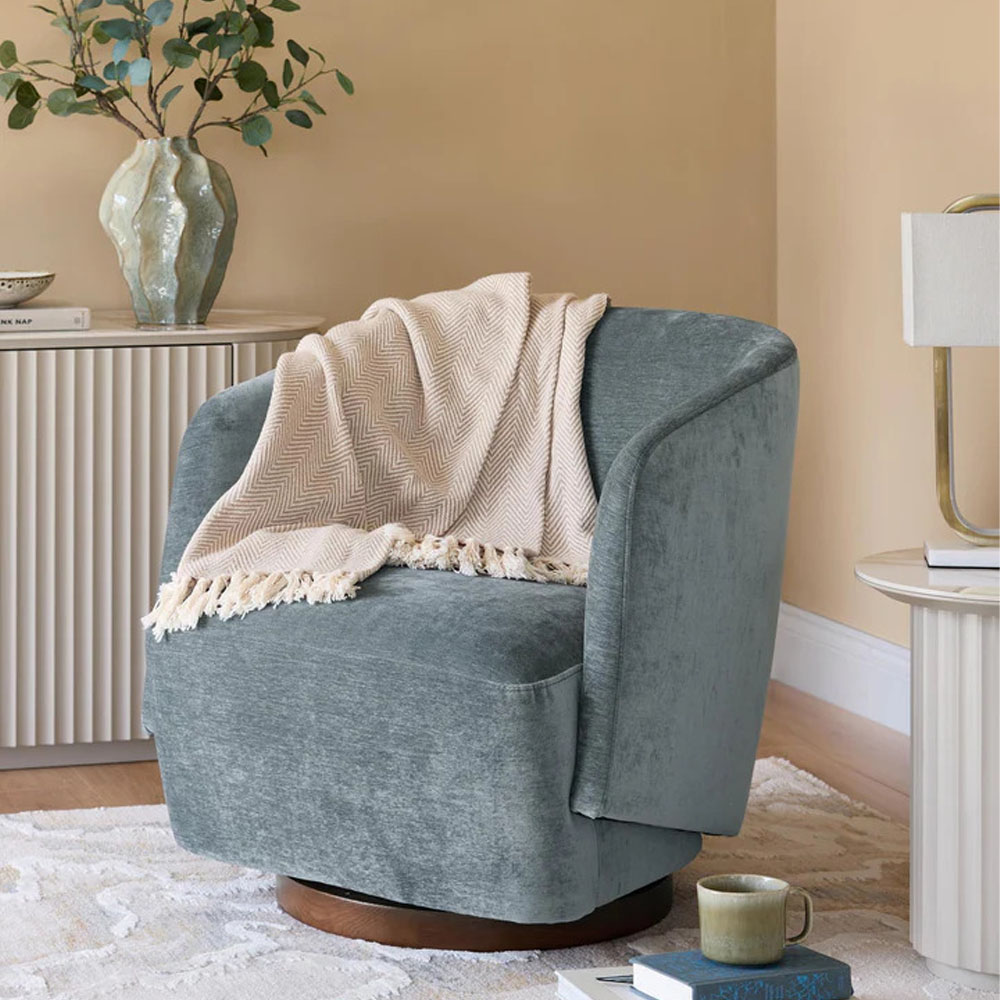 Aurora Blue Grey Chenille Swivel Chair (5)