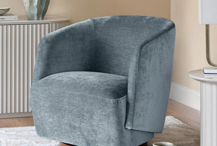 Aurora blue grey chenille swivel accent chair front view