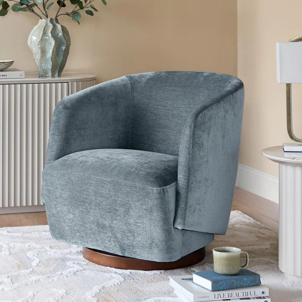 Aurora Blue Grey Chenille Swivel Chair (6)