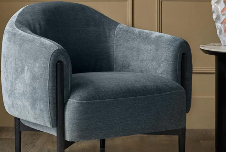 elara accent chair with curved armrests and rounded silhouette