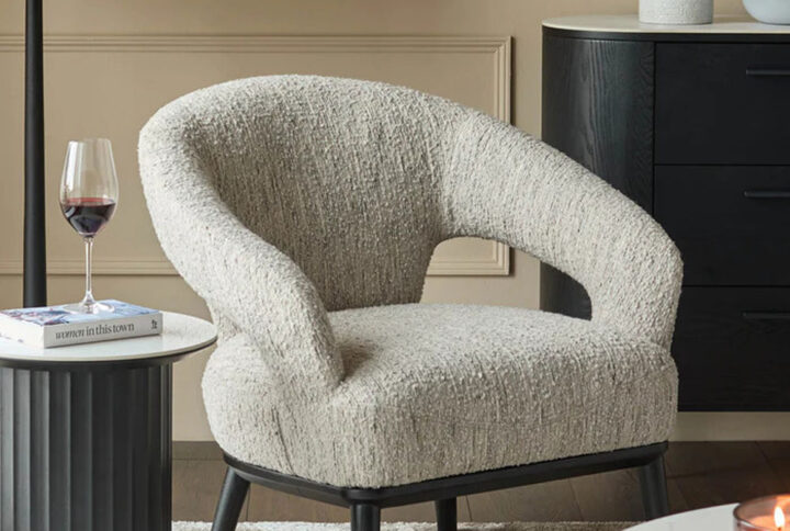 heath boucle chair cream textured upholstery
