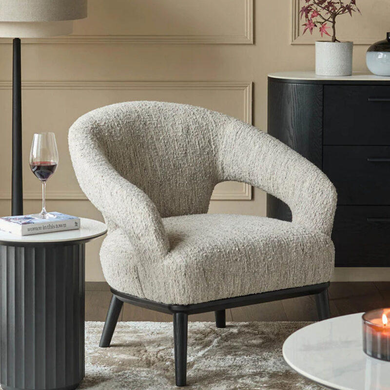 heath boucle chair cream textured upholstery
