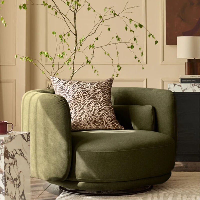 Henry olive green velvet love seat