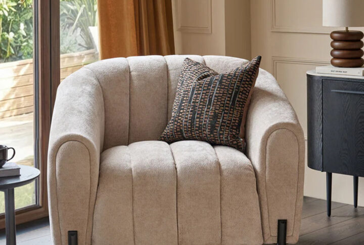 Kendra natural fabric armchair with champagne chenille