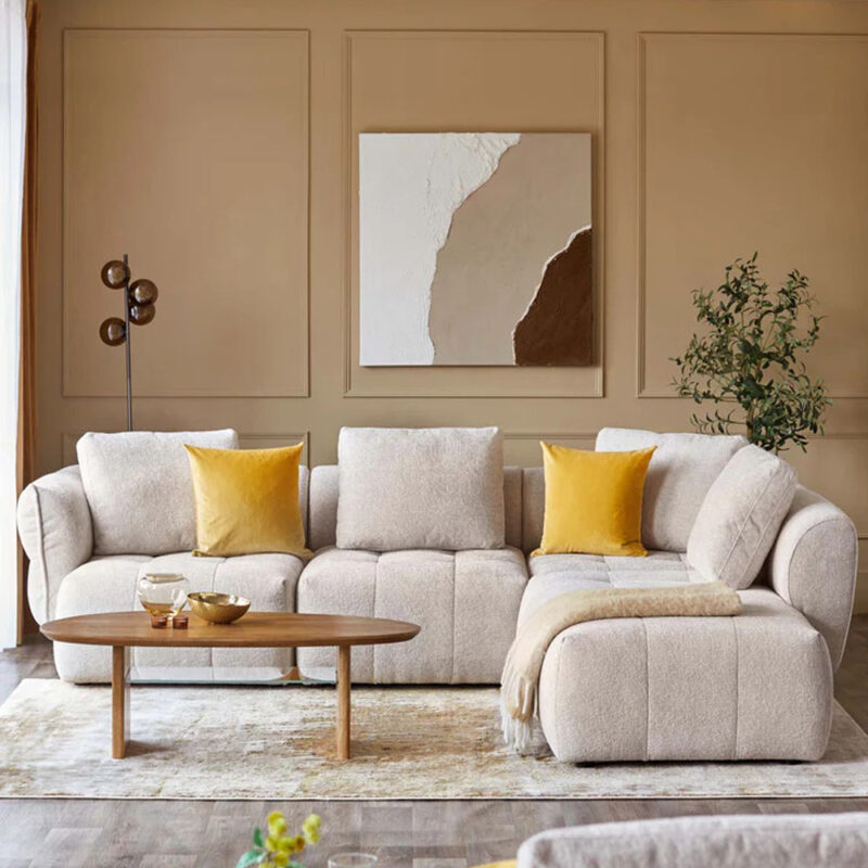 Lillian Corner Chaise sofa in natural weave fabric