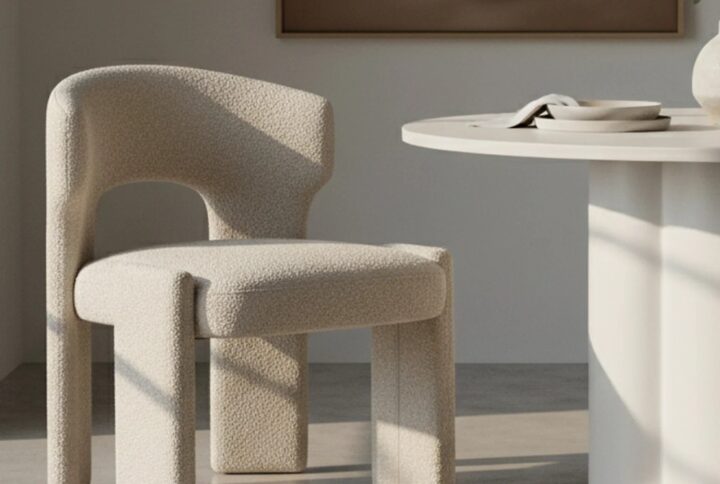 Lunari bouclé curved chair beige