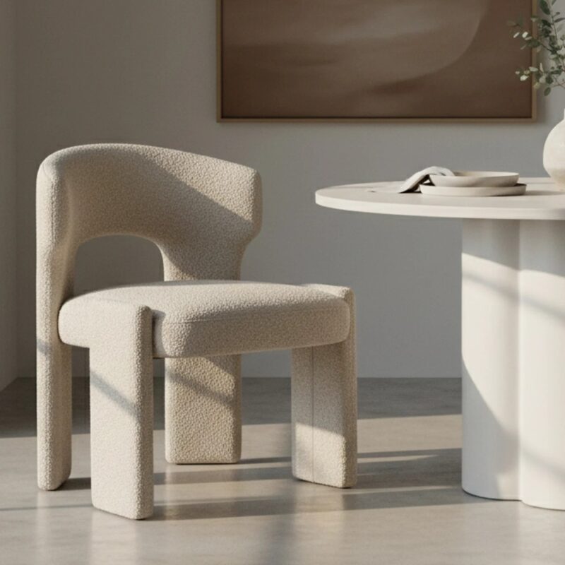 Lunari bouclé curved chair beige