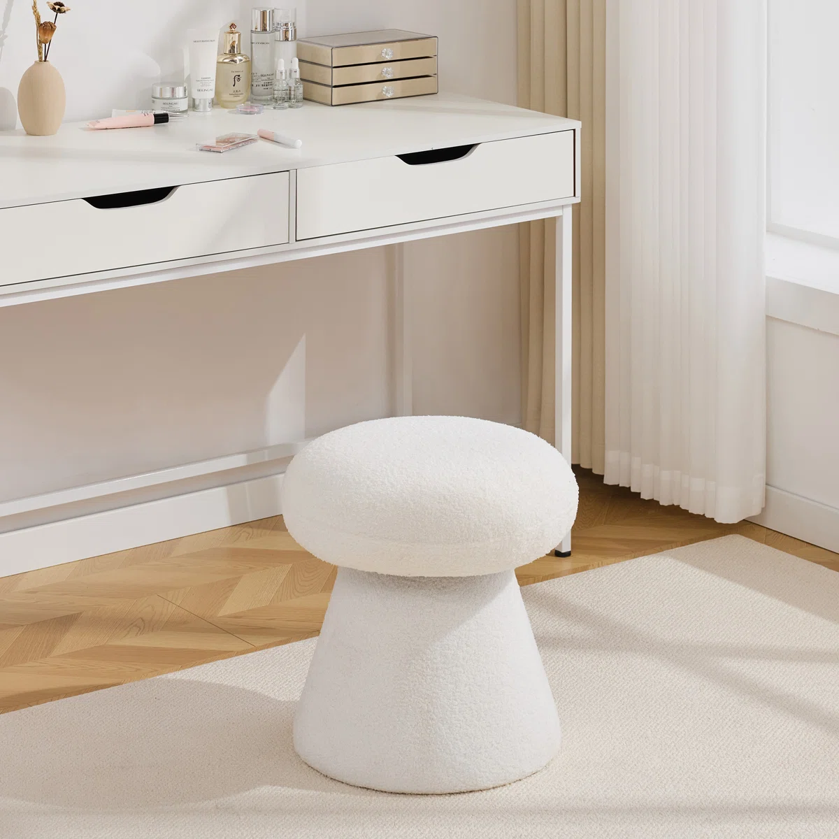 360 Swivel Mushroom Ottoman – Teddy Fabric Footstool Leisure Italian (1)