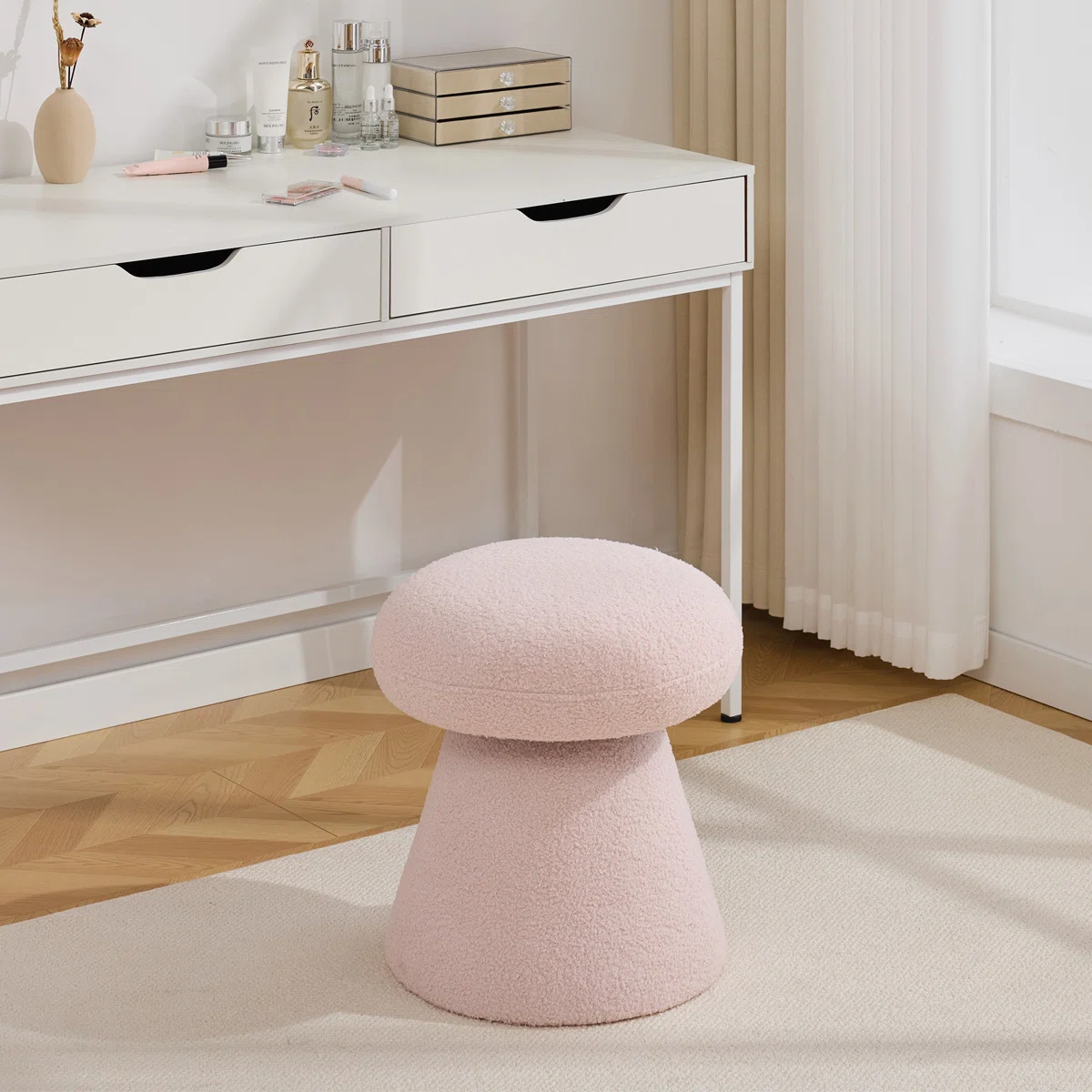 360 Swivel Mushroom Ottoman – Teddy Fabric Footstool Leisure Italian (10)