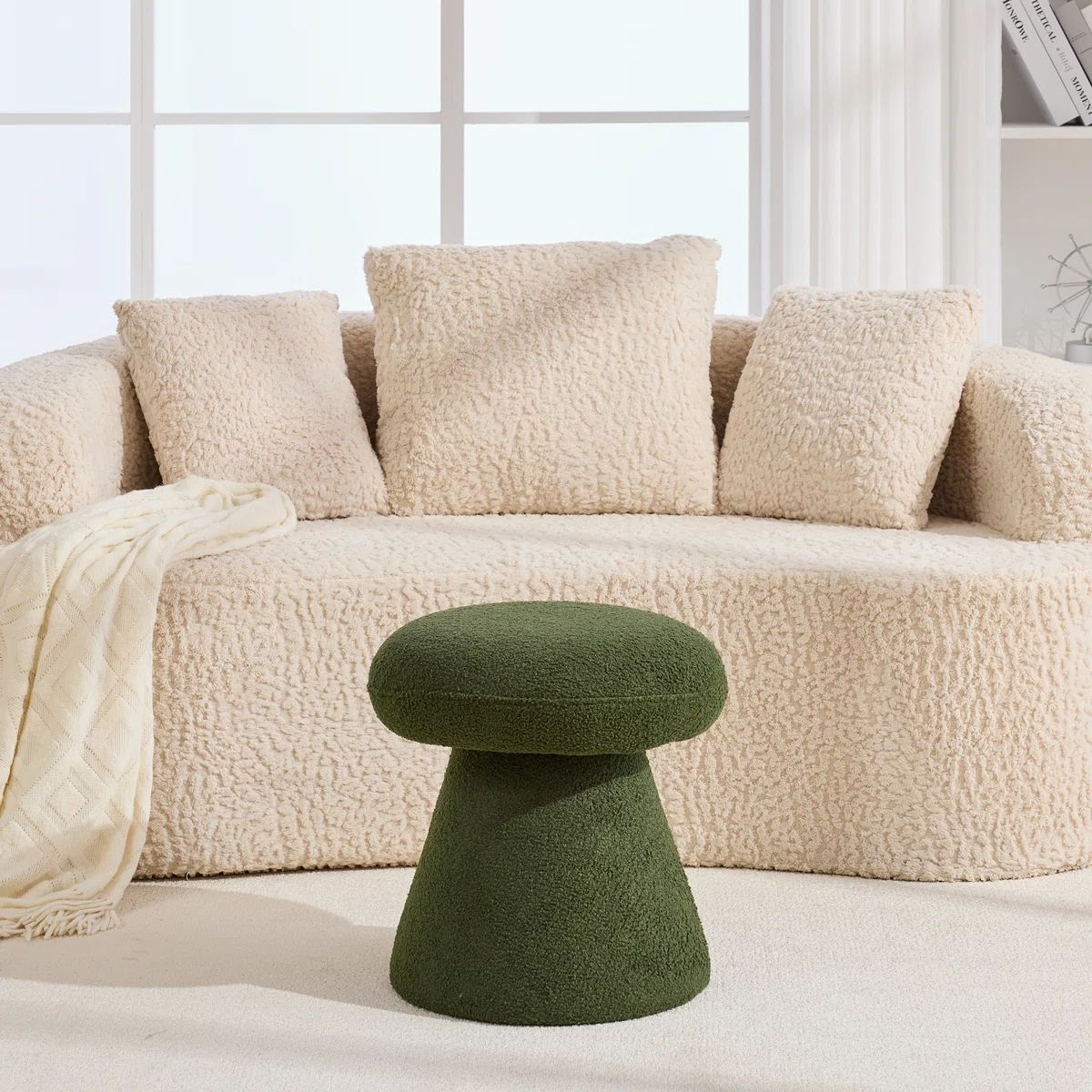 360 Swivel Mushroom Ottoman – Teddy Fabric Footstool Leisure Italian (15)