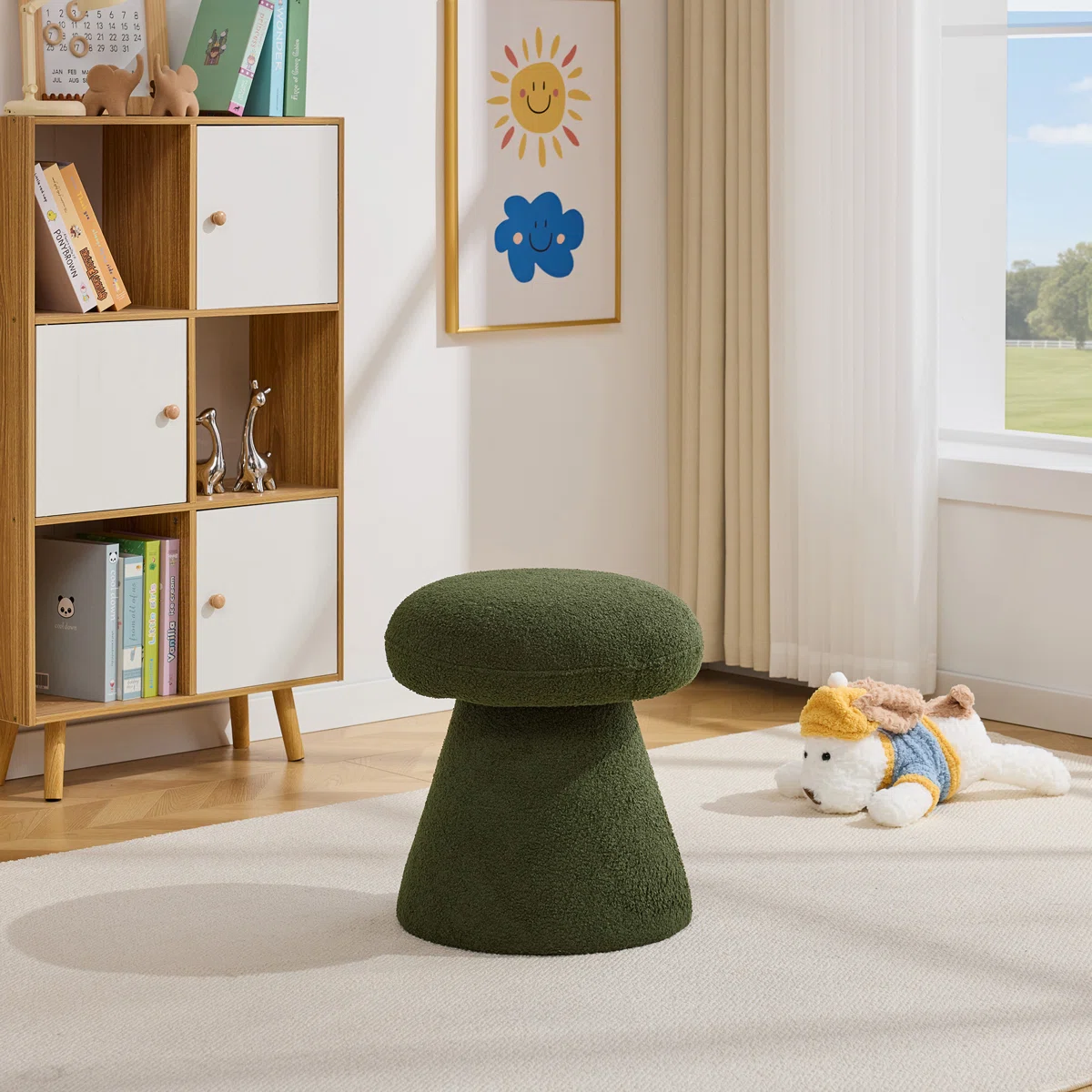 360 Swivel Mushroom Ottoman – Teddy Fabric Footstool Leisure Italian (17)