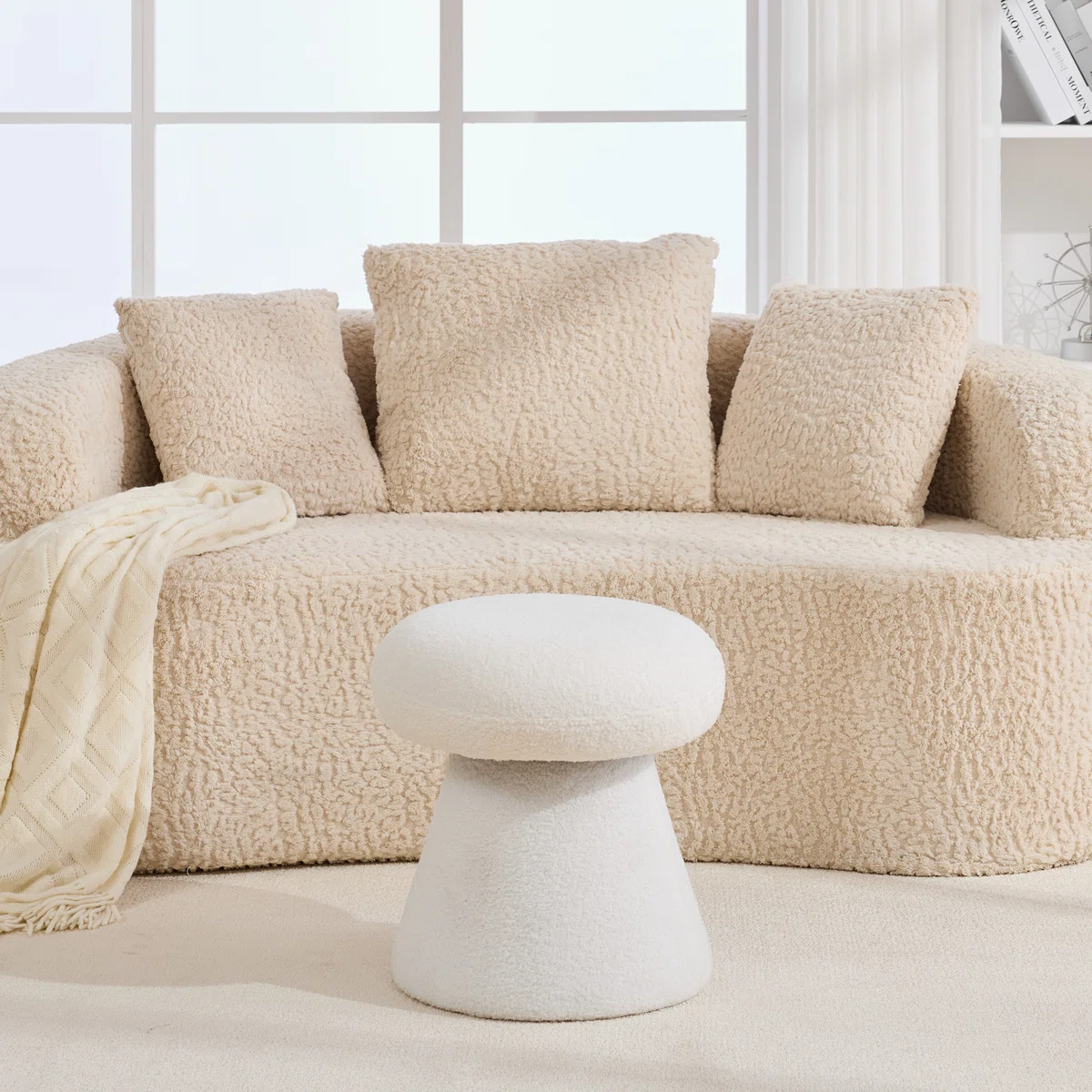 360 Swivel Mushroom Ottoman – Teddy Fabric Footstool Leisure Italian (24)