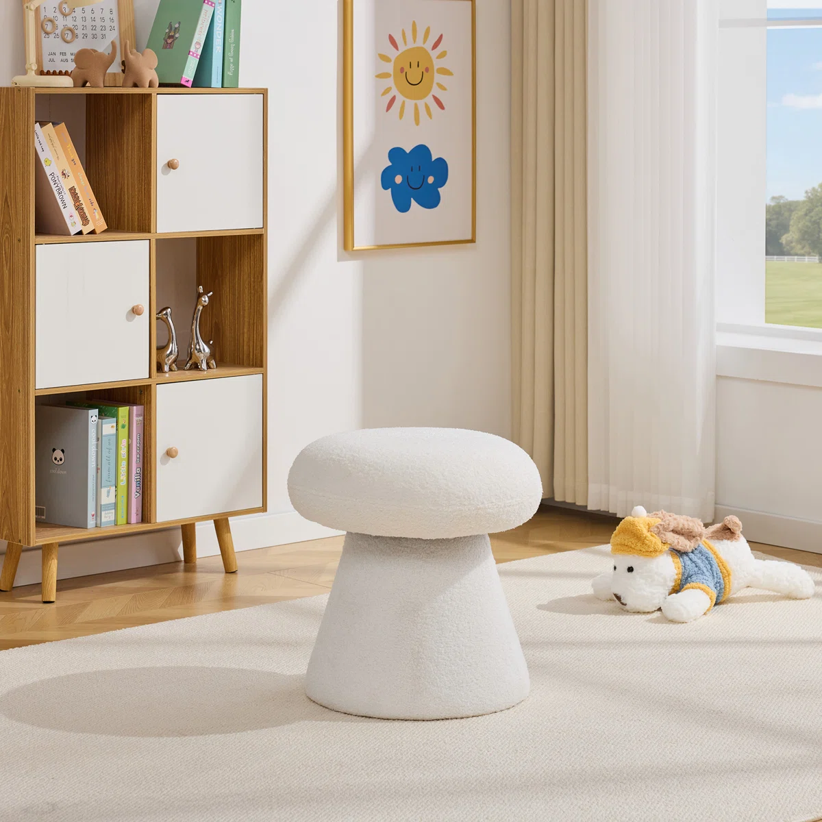 360 Swivel Mushroom Ottoman – Teddy Fabric Footstool Leisure Italian (26)