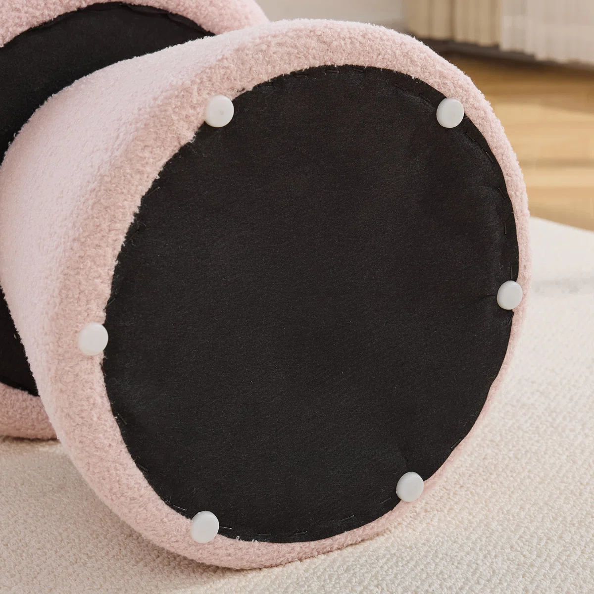 360 Swivel Mushroom Ottoman – Teddy Fabric Footstool Leisure Italian (4)
