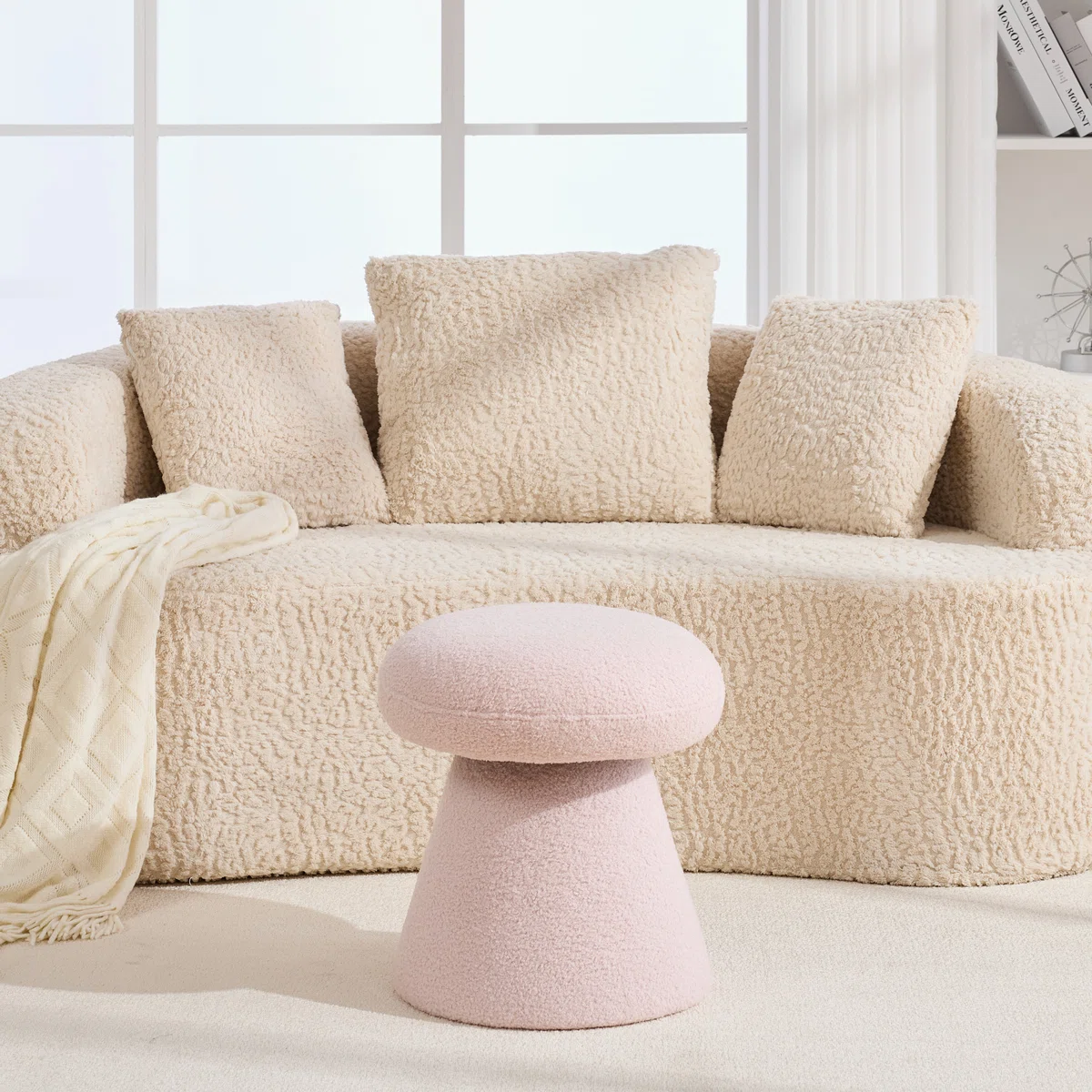 360 Swivel Mushroom Ottoman – Teddy Fabric Footstool Leisure Italian (6)