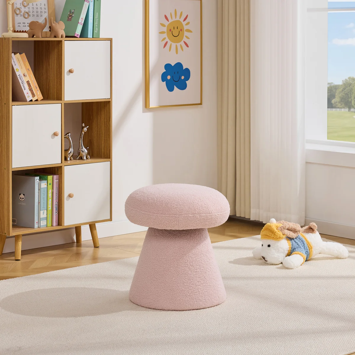 360 Swivel Mushroom Ottoman – Teddy Fabric Footstool Leisure Italian (8)