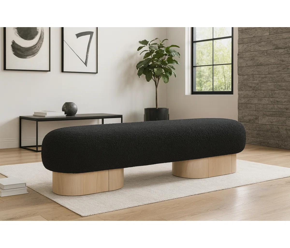 Art Deco Black Wood Accent Seating Bench (2)