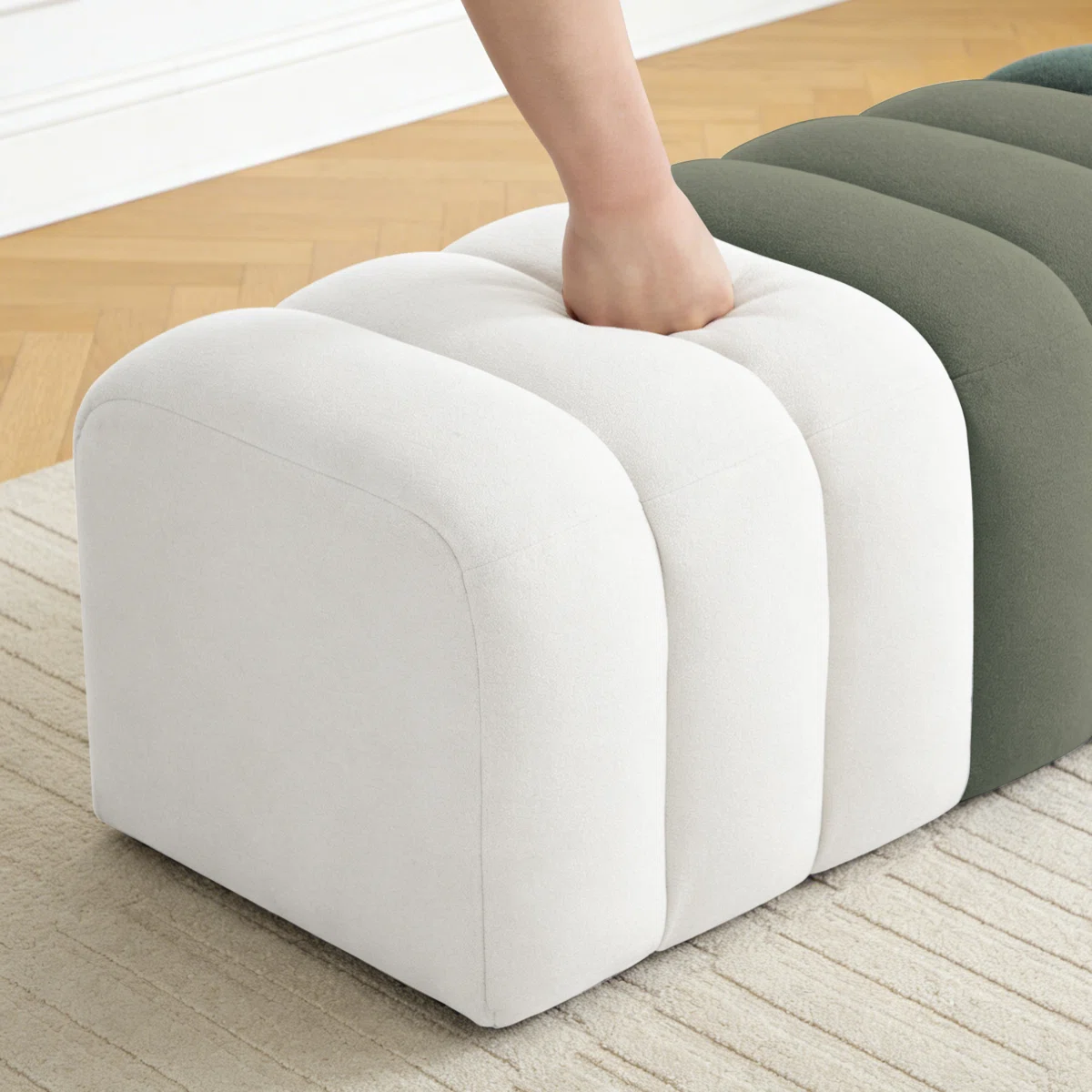 Entryway Velvet Bench – Modern Green Ombre Channel Tufted Seating (10)