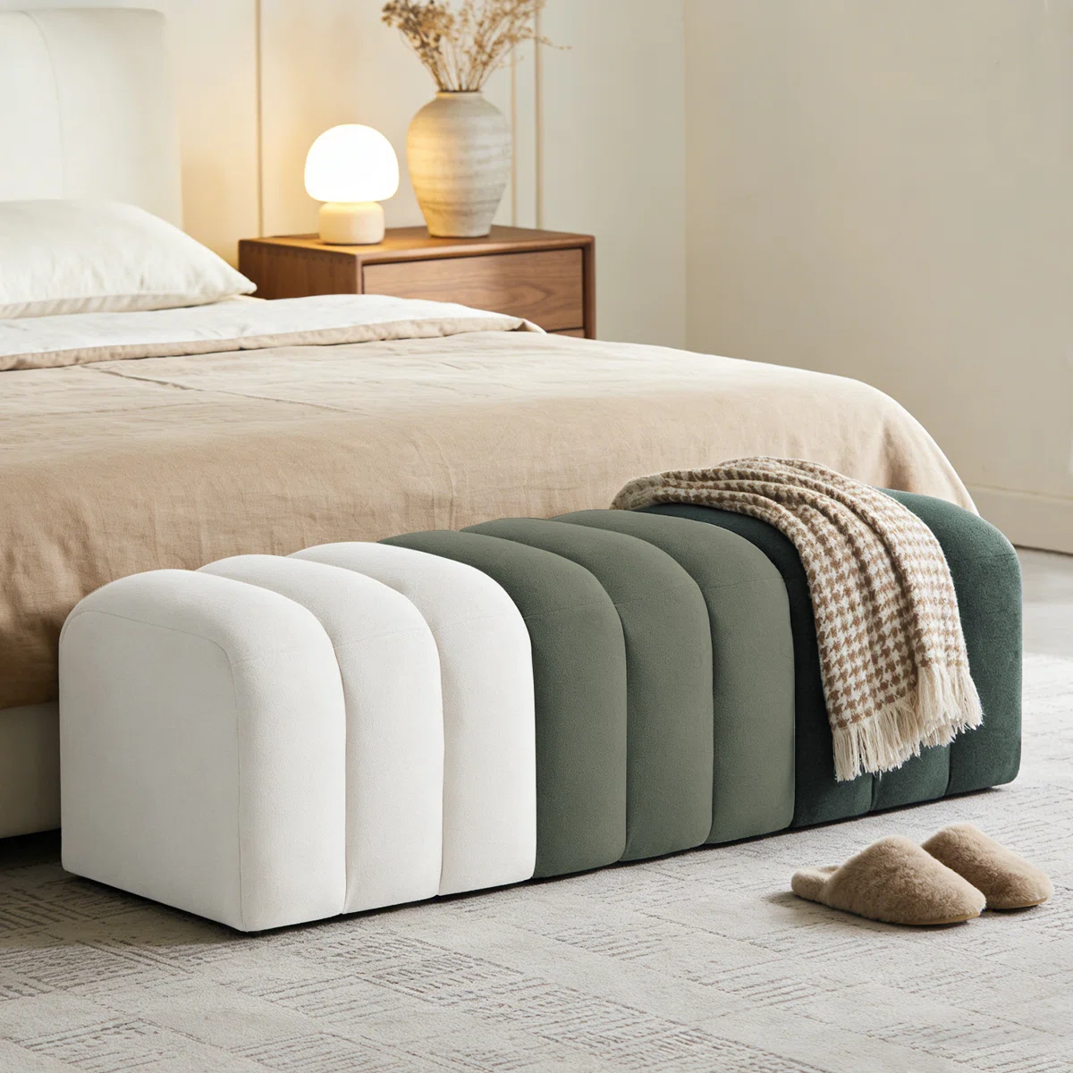 Entryway Velvet Bench – Modern Green Ombre Channel Tufted Seating (13)