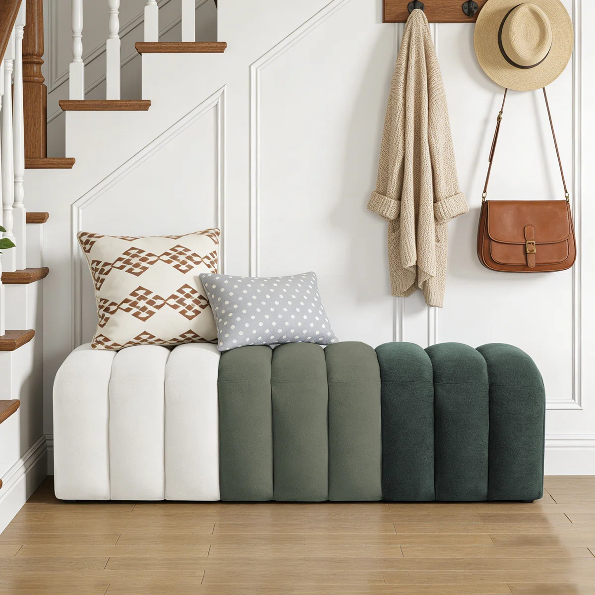 Entryway Velvet Bench – Modern Green Ombre Channel Tufted Seating (14)