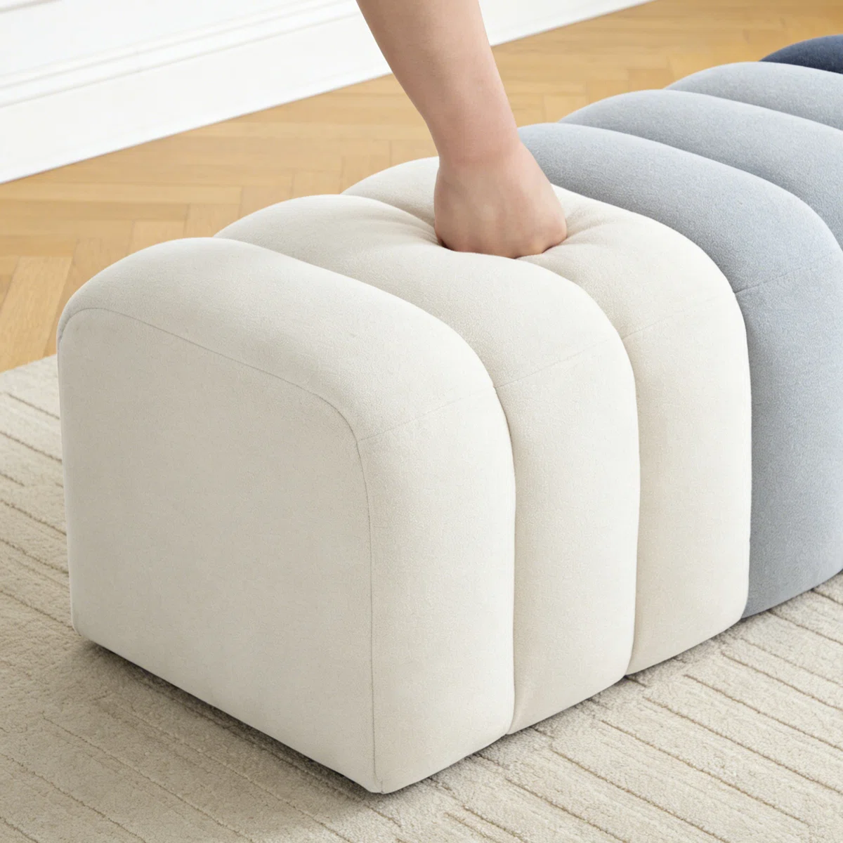 Entryway Velvet Bench – Modern Green Ombre Channel Tufted Seating (2)