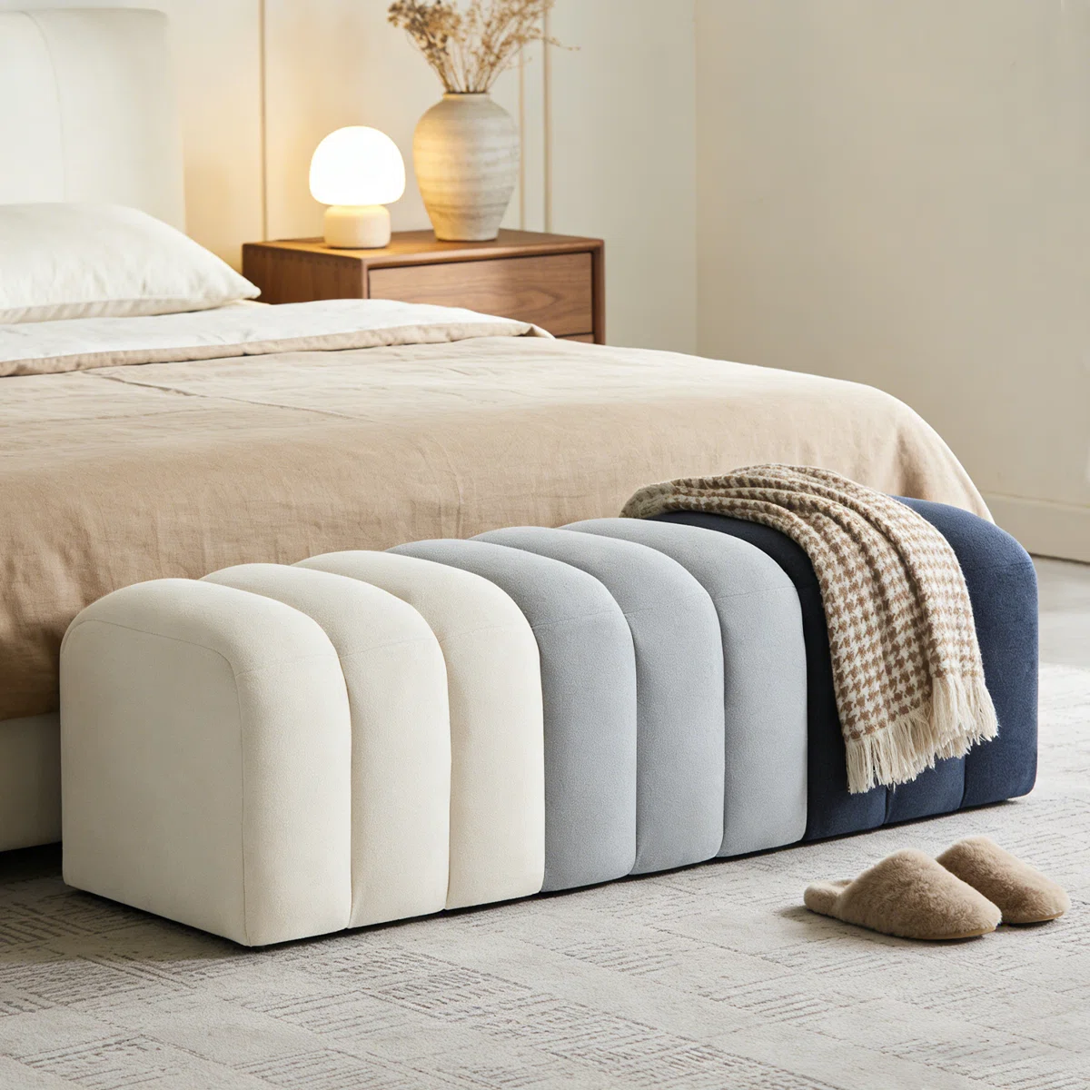 Entryway Velvet Bench – Modern Green Ombre Channel Tufted Seating (3)