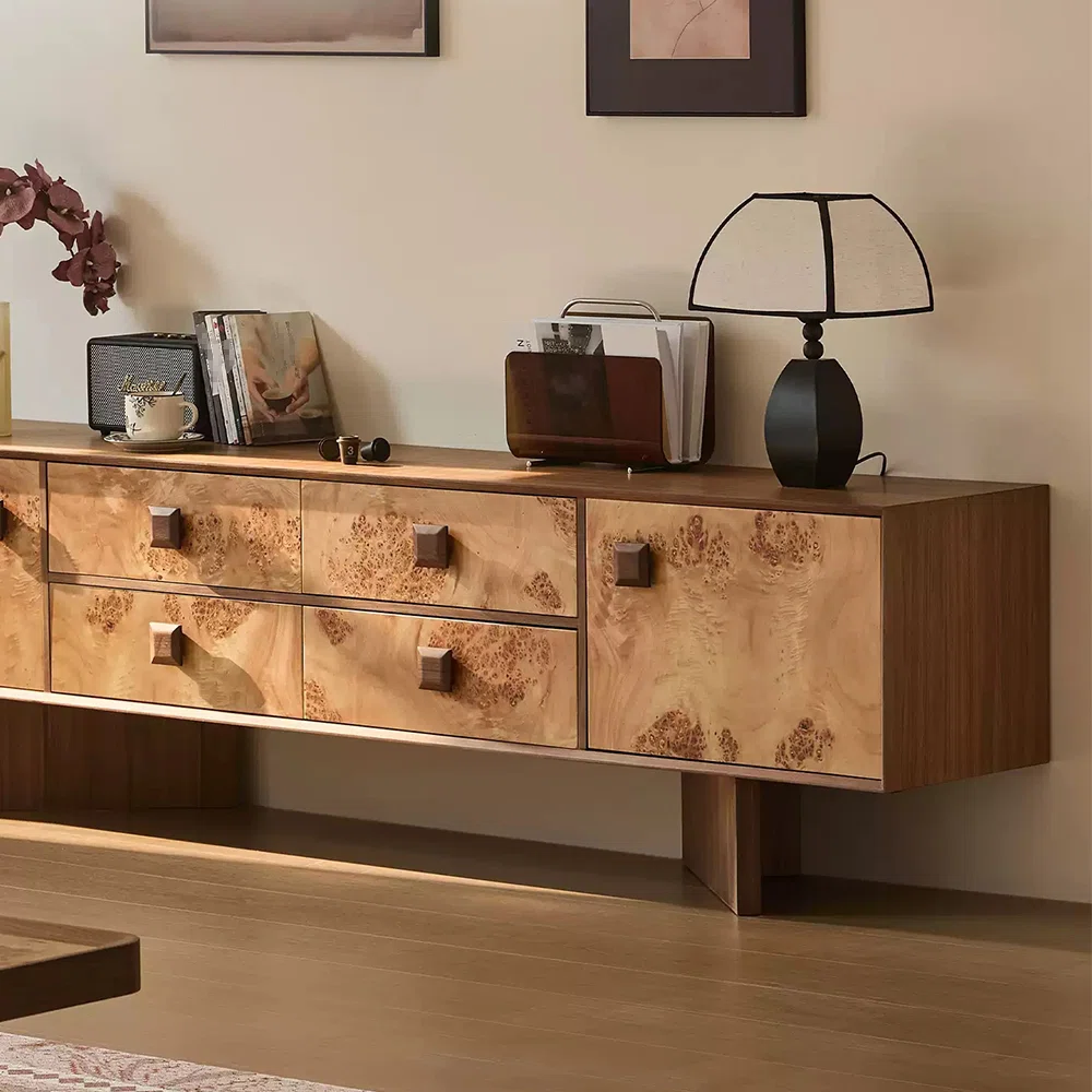 Luxury Burl Veneer TV Cabinet (6)